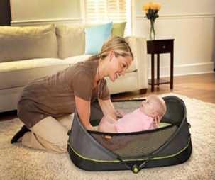 Foldable Comfortable Grey Baby Travel Crib