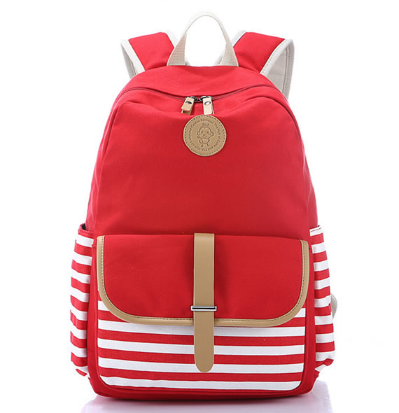 Red Striped Canvas Lady Backpack/Rucksack