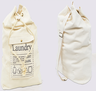 Canvas Cotton Laundry Hamper Drawstring Backpack Bag