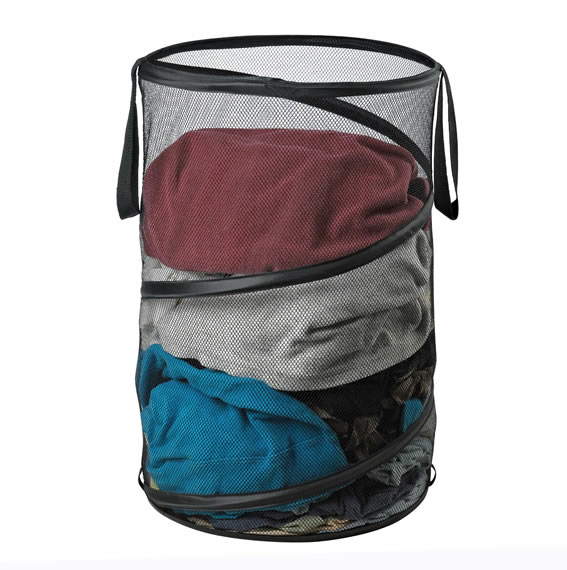 Black Mesh Folding Spiral Pop Up Laundry Hamper 