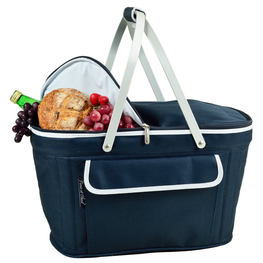 Large Family Size Insulated Folding Collapsible Picnic Basket Cooler with Sewn in Frame