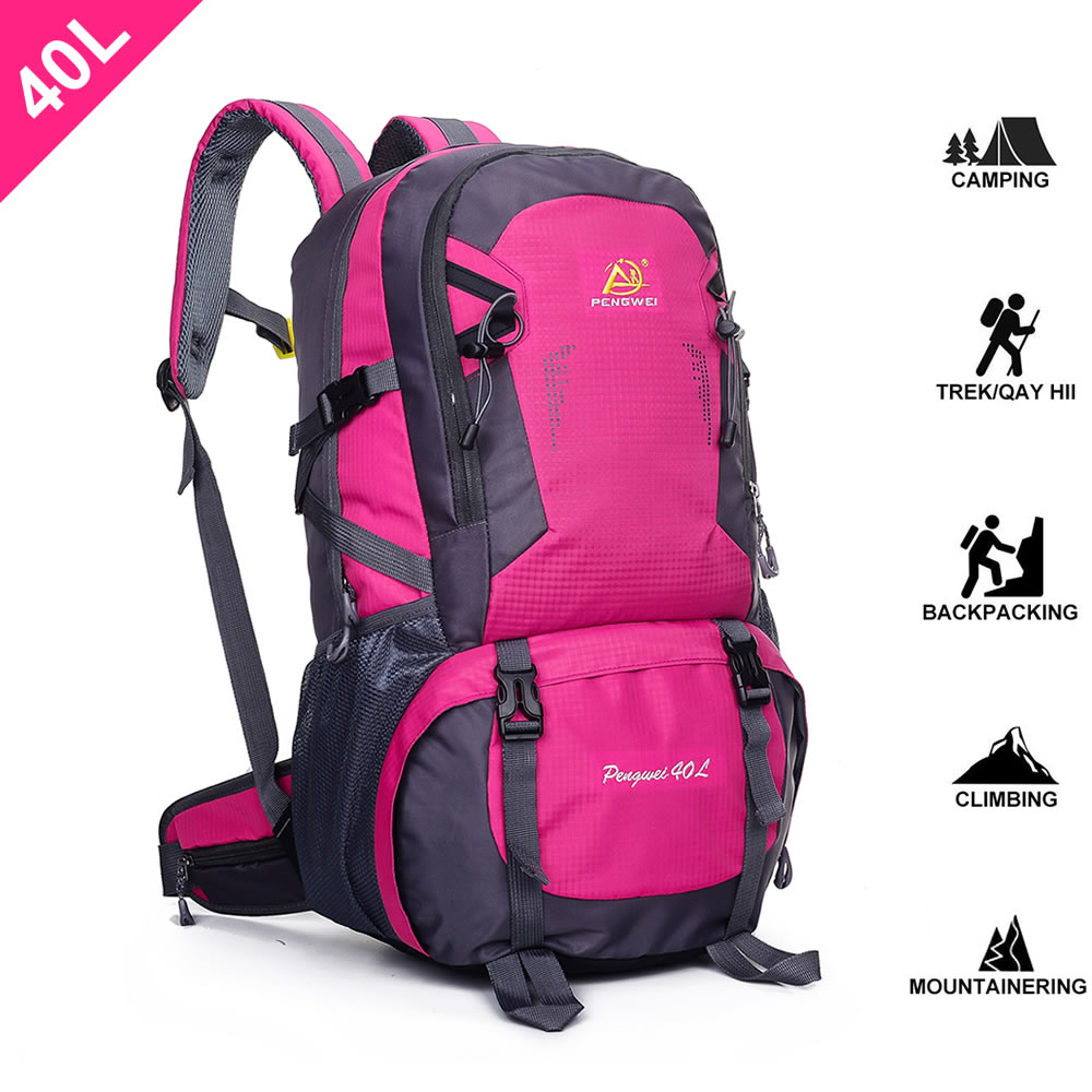 SpringOrchid Camping Hiking Daypacks Backpack - Sports Hiking Rucksack - Rosered 40L